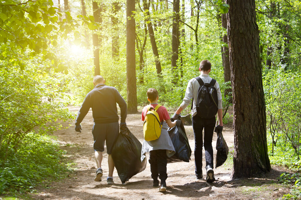 Group cleaning up forest trail