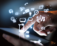 This image of social media options represents using online tactics for volunteer recruitment. 