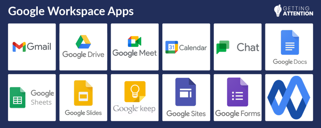 A list of apps available for free through Google Workspace