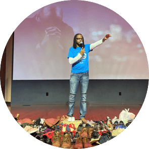 Jasmine Espy and the congregation host a Barefoot Sunday for their shoe drive fundraiser.