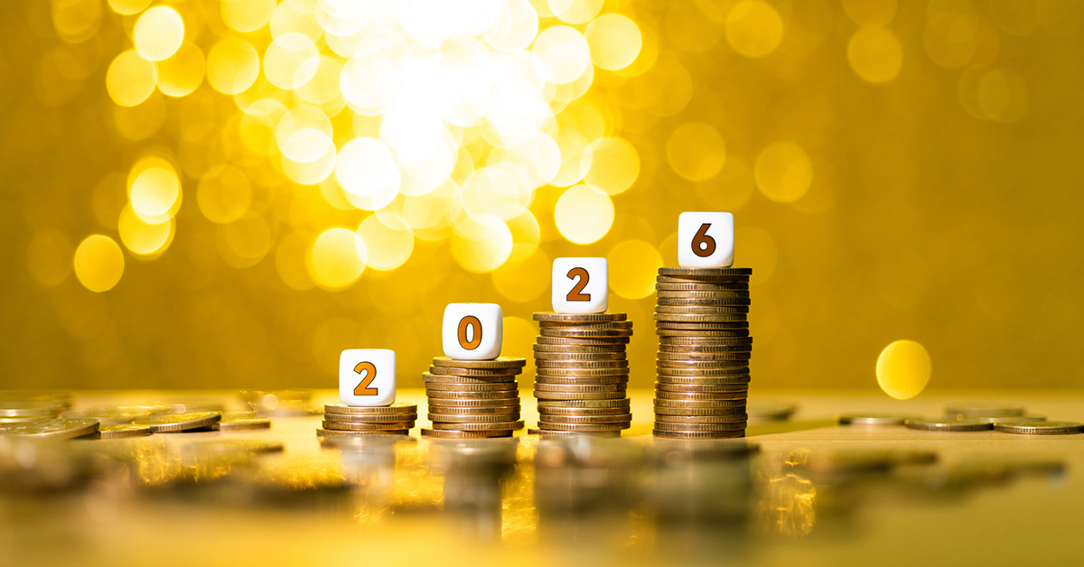 New year number 2026 on stack of coins