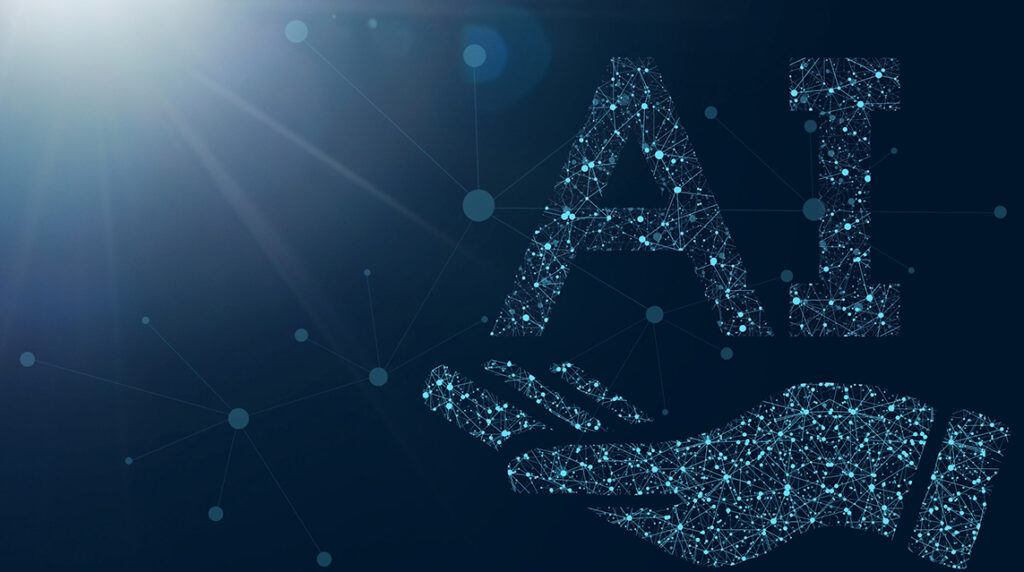 Interconnected blue network lines illustrating AI technology integration for nonprofits.